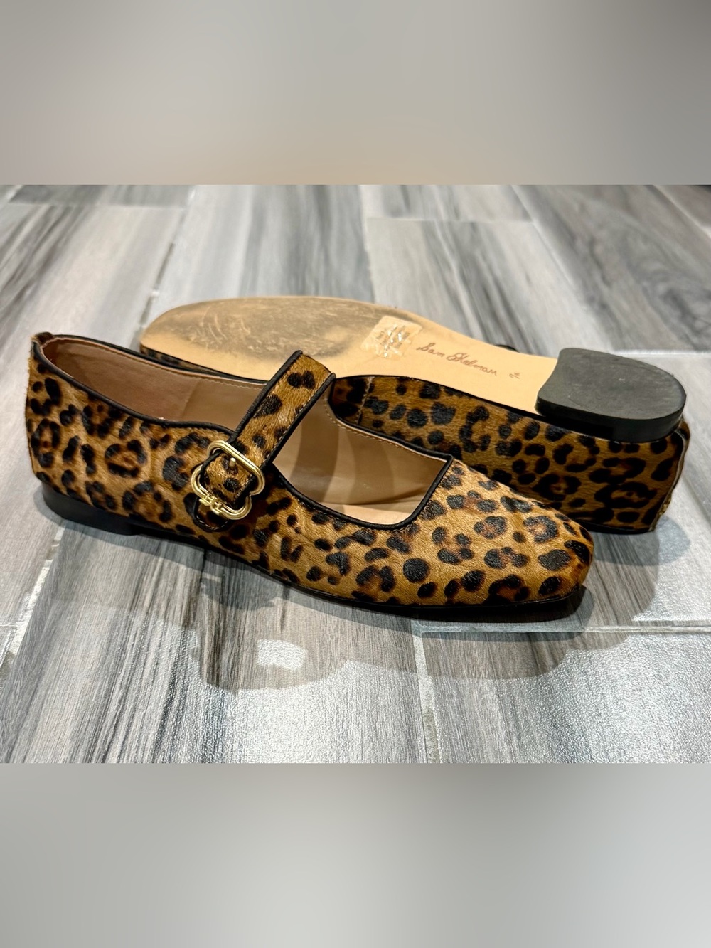 Sam Edelman Michaela Leopard-Print Mary Jane Flats in Tan and Black